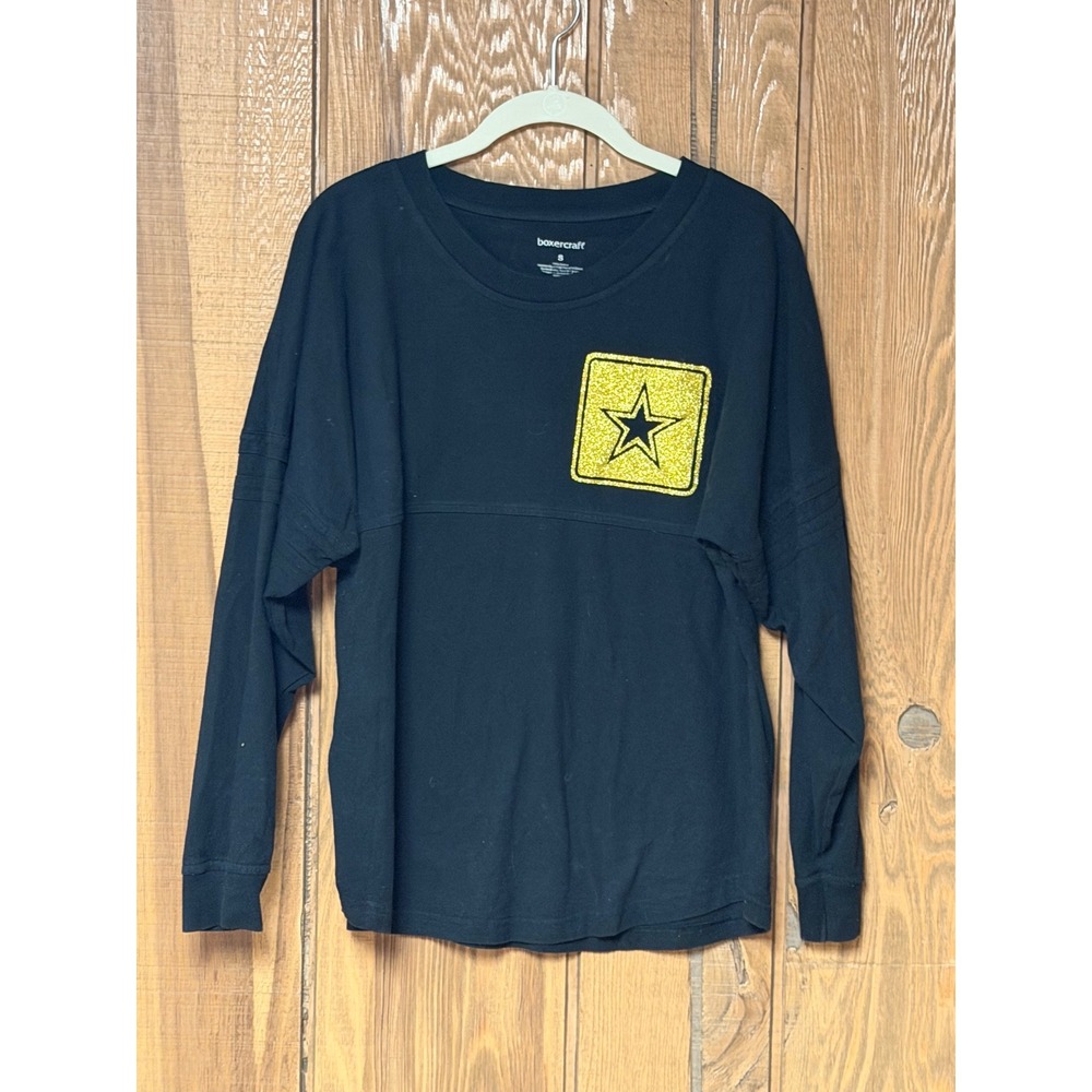 Boxercraft Black & Gold Glitter Gameday ARMY Long Sleeve Tee Size S